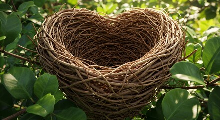 Heart-Shaped Bird's Nest in Lush Greenery