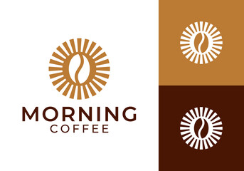 coffee bean with sun logo. morning coffee nature agriculture design vector concept