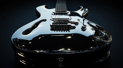 High-contrast close-up of glossy acoustic guitar body reflecting ambient light