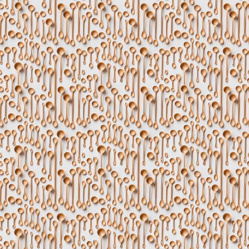 Seamless Wooden Spoons Pattern on White Background