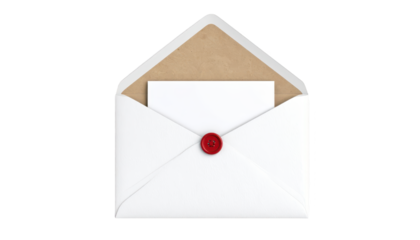 Elegantly sealed communication, a pristine white envelope secured with traditional red wax seal