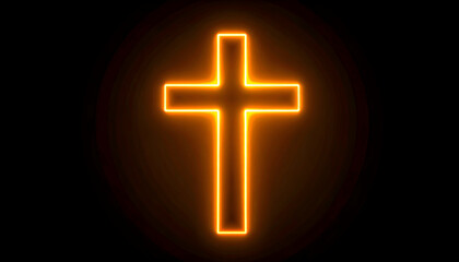 Glowing Orange Neon Cross on Black Background