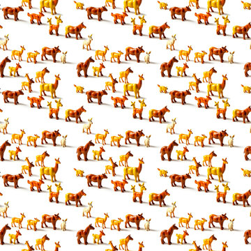 Cute Plush Cow Toys Seamless Pattern on White Background