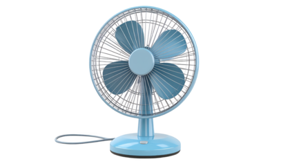 Closeup of a vibrant blue cooling fan against contrasting black backdrop cooling