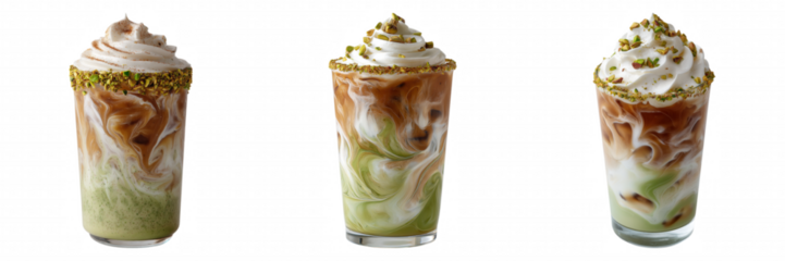 Set of 3 Iced Pistachio Lattes with Whipped Cream