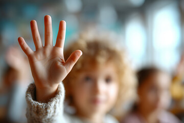Child Raising Hand in Class – Participation and Learning Concept