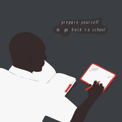 back to school. vector illustration of students studying while operating a tablet in flat design