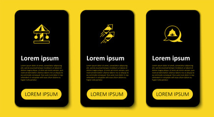 Set Circus tent, Firework rocket and Attraction carousel. Business infographic template. Vector