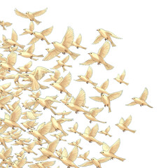 A flock of small birds flying 