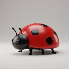 A charming cartoon ladybug showcases its vibrant red shell and playful black spots in a soft environment.