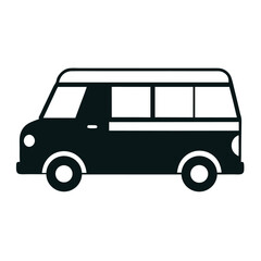 Flat Silhouette Icon of a Small Minibus or Van for Transportation Design