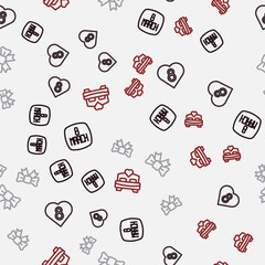 Set line 8 March, Heart with, Gift bow and Bedroom on seamless pattern. Vector