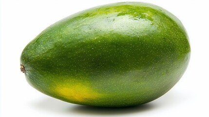 A single, ripe green avocado with slight yellowing