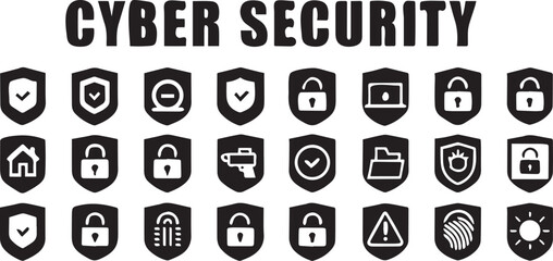 Fototapeta premium Cyber Protection Icons in Clean Editable Line Art
