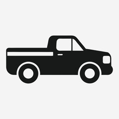 Solid Black Pickup Truck Icon Side Profile View for Automotive Transportation and Delivery Designs