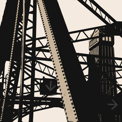 Geometric Patterns Formed by Iron Bars of a Bridge, Industrial Structural Illustration