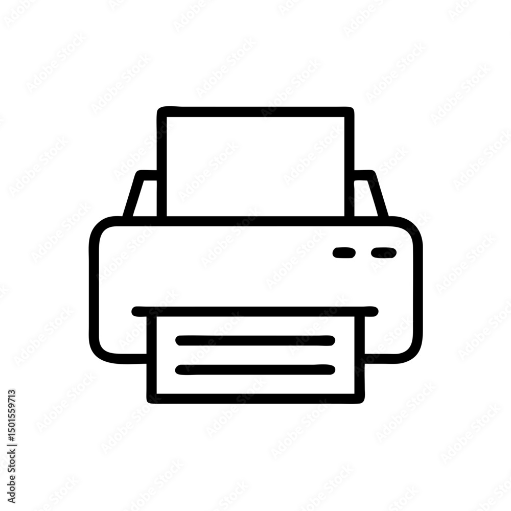 Poster simple line style printer device with paper output document icon