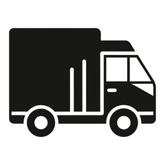 Minimalist Black Side View Box Truck Icon for Delivery Logistics and Transportation Designs