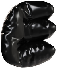 3D Black inflatable letter E with a glossy plastic effect, inflated balloon style typography for trendy futuristic design