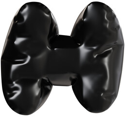 3D Black inflatable letter H with a glossy plastic effect, inflated balloon style typography for trendy futuristic design