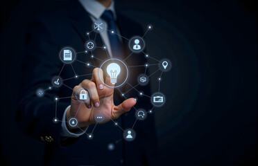 Business Professional Interacting with Digital Innovation Icons