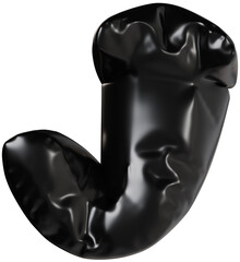 3D Black inflatable letter J with a glossy plastic effect, inflated balloon style typography for trendy futuristic design