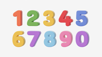 3D model of numbers 1234567890 in bright colors, set against a white background, designed in a playful children's style