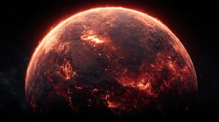 Obraz premium Fiery red planet with glowing lava cracks floating in deep black space perfect for sci-fi illustrations, space exploration posters and futuristic concept artwork