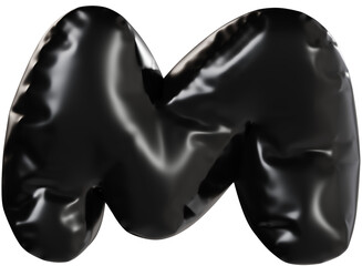 3D Black inflatable letter M with a glossy plastic effect, inflated balloon style typography for trendy futuristic design