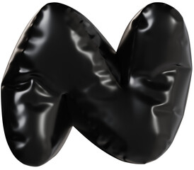 3D Black inflatable letter N with a glossy plastic effect, inflated balloon style typography for trendy futuristic design