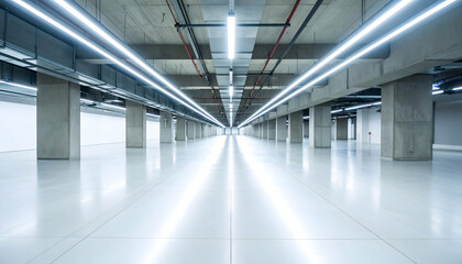 Illuminated Concrete Structure: An expansive and reflective modern interior space