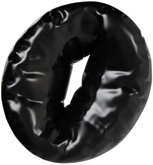 3D Black inflatable letter O with a glossy plastic effect, inflated balloon style typography for trendy futuristic design