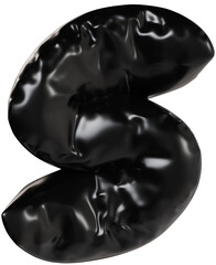 3D Black inflatable letter S with a glossy plastic effect, inflated balloon style typography for trendy futuristic design
