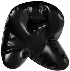 3D Black inflatable letter R with a glossy plastic effect, inflated balloon style typography for trendy futuristic design