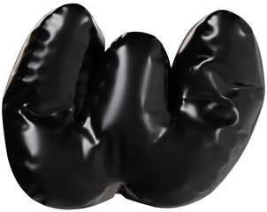 3D Black inflatable letter W with a glossy plastic effect, inflated balloon style typography for trendy futuristic design