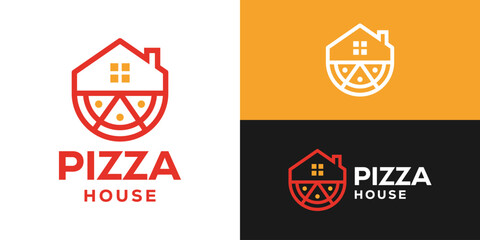 Creative simple pizza house logo template. Pizza with home logo design vector illustration.