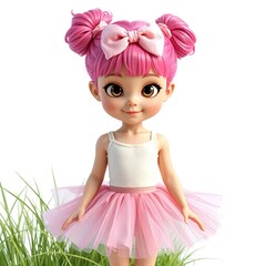 Cartoon characters childrens, Girl with Pink Hair Buns and a Tutu Skirt.