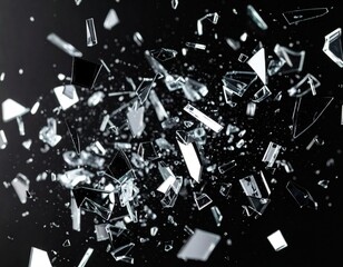 黒背景に飛び散る粉々になったガラス破片の背景
