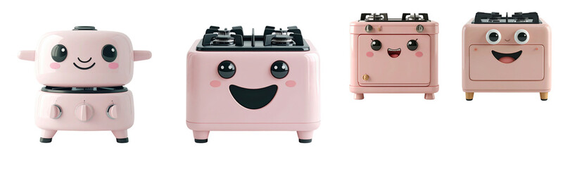 Cute and Playful Kitchen Appliances Character Set with Smiling Faces