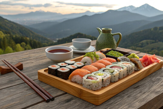 International Sushi Day Celebration &ndash; Japanese Cuisine with Fresh Rolls, Nigiri, and Chopsticks
