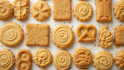 A collection of assorted butter cookies isolated on white background