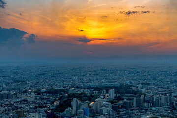 sunset over city