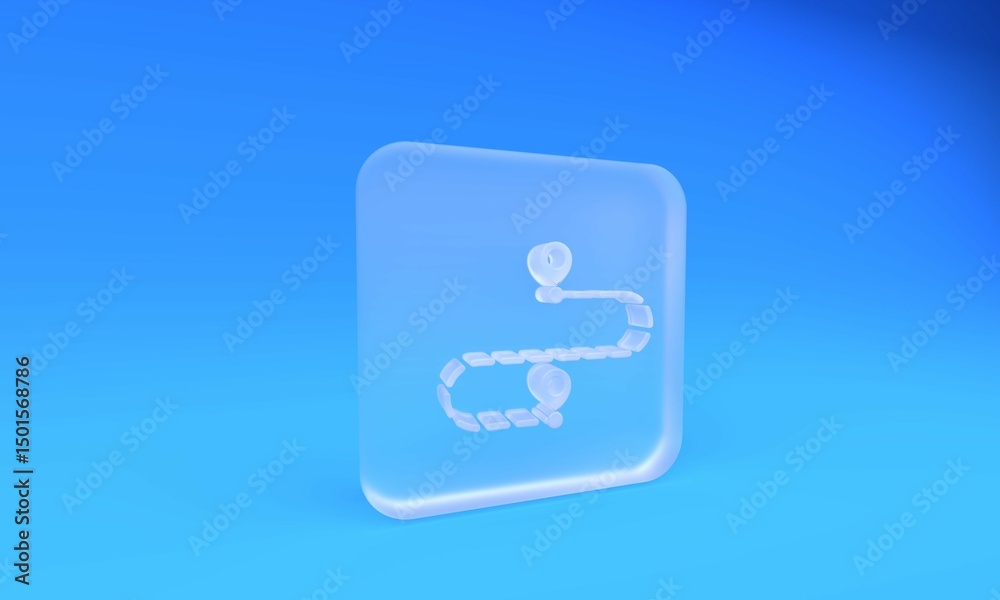 Poster frosted glass route location icon isolated on blue background. map pointer sign. concept of path or 