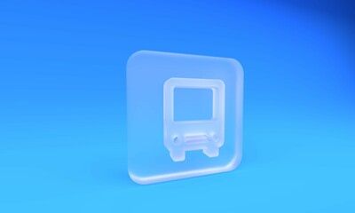 Fototapeta premium Frosted glass Bus icon isolated on blue background. Transportation concept. Bus tour transport sign. Tourism or public vehicle symbol. Square frosted glass button. 3D render illustration