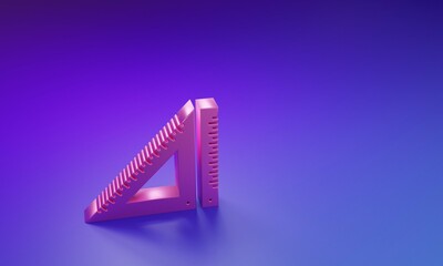 Obraz premium Pink Triangular ruler icon isolated on purple-blue background. Straightedge symbol. Geometric symbol. Minimalism concept. 3D render illustration