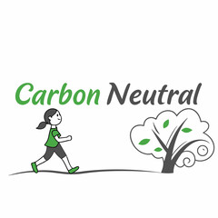 Girl walking towards a green tree carbon neutral concept