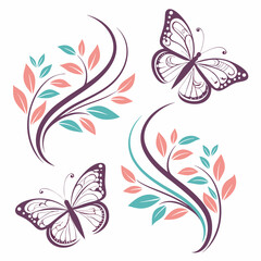 Elegant butterflies and floral swirls design elements