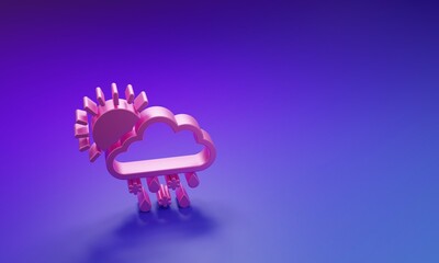 Pink Cloud with snow, rain and sun icon isolated on purple-blue background. Weather icon. Minimalism concept. 3D render illustration
