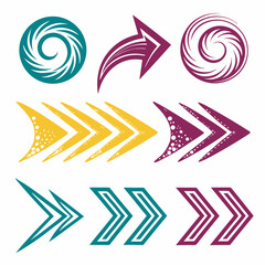 Fototapeta premium Colorful arrows swirls design elements transparent background