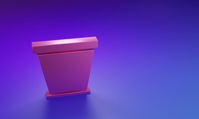 Pink Flower pot icon isolated on purple-blue background. Minimalism concept. 3D render illustration